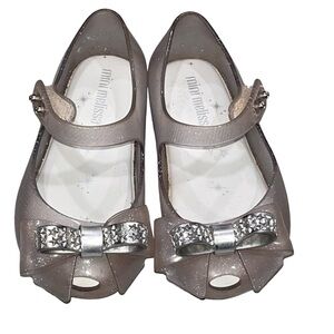 Mini Melissa Ultragirl Silver Clear Glitter  Star Bow Mary Jane Shoes